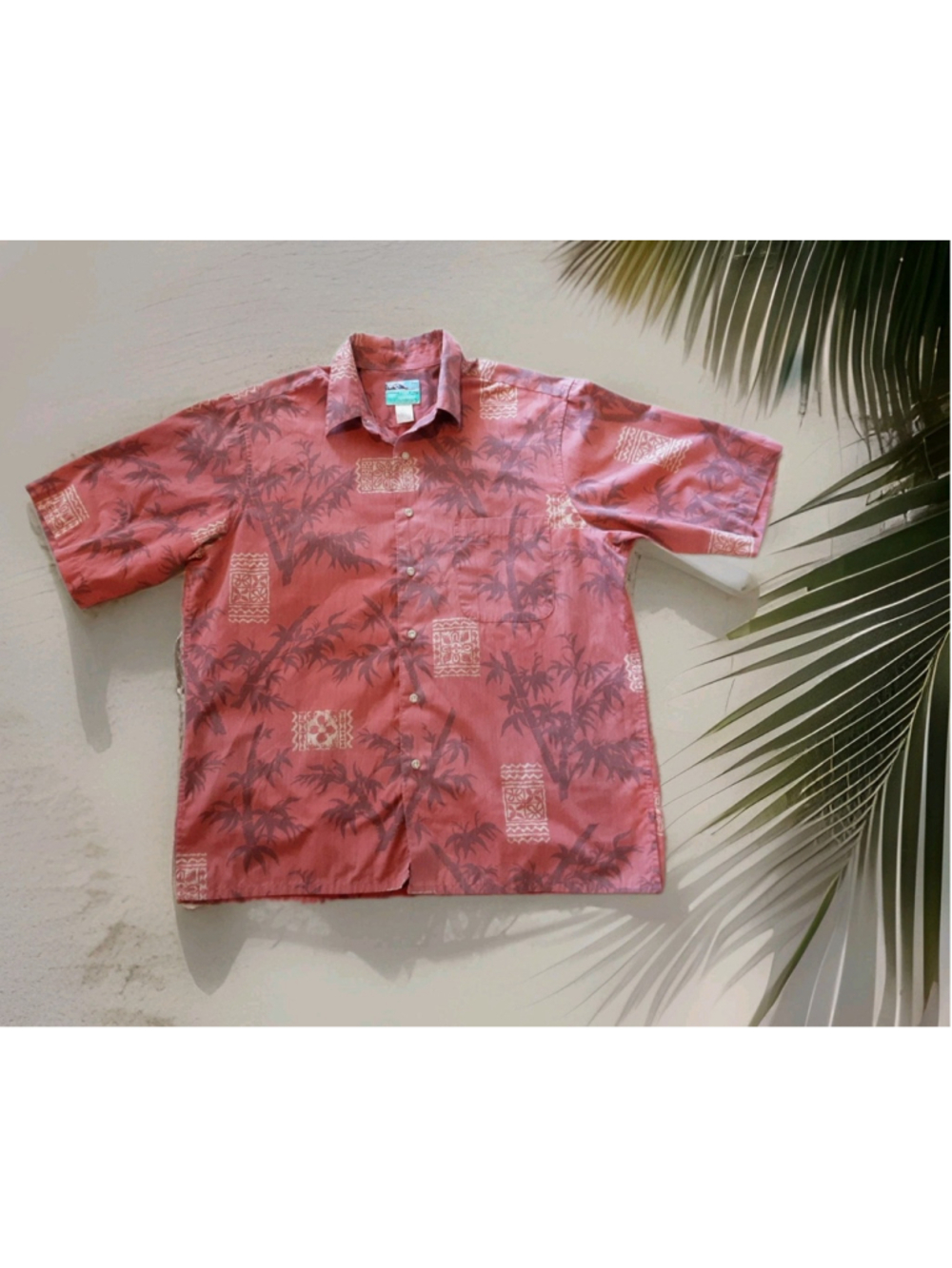 REYN SPOONER-VTG-Bamboo Tiki-Reverse Print-Spooner Cloth Shirt Dark Orange-Sz Lg